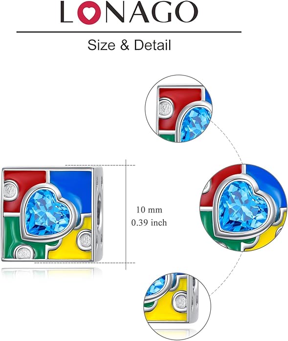 LONAGO 925 Sterling Silver Personalized Photo Charm Fit Compatible for Bracelet Necklace Customized Heart Round Shape Picture Bead