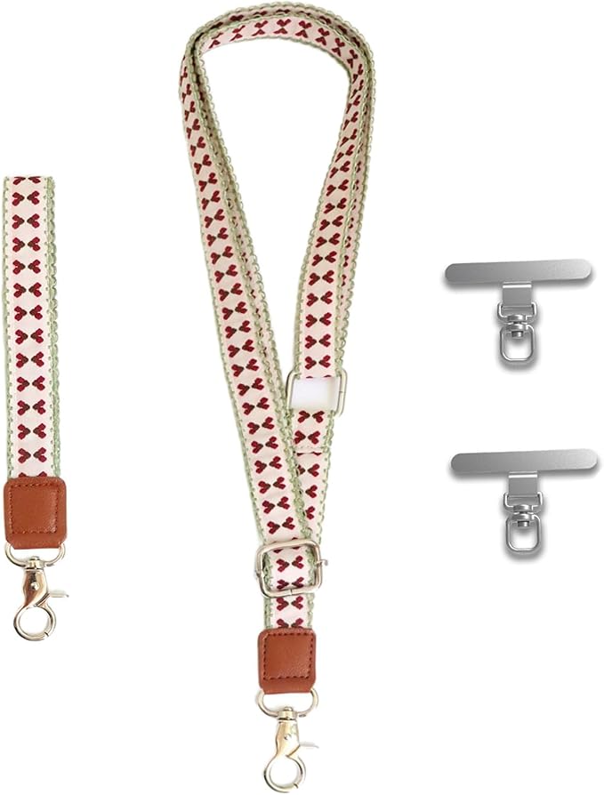 LEMEDE Wrist Keychain and Adjustable Phone Lanyard, Silver Hook Phone Crossbody Strap with 360° Rotating Phone Pads