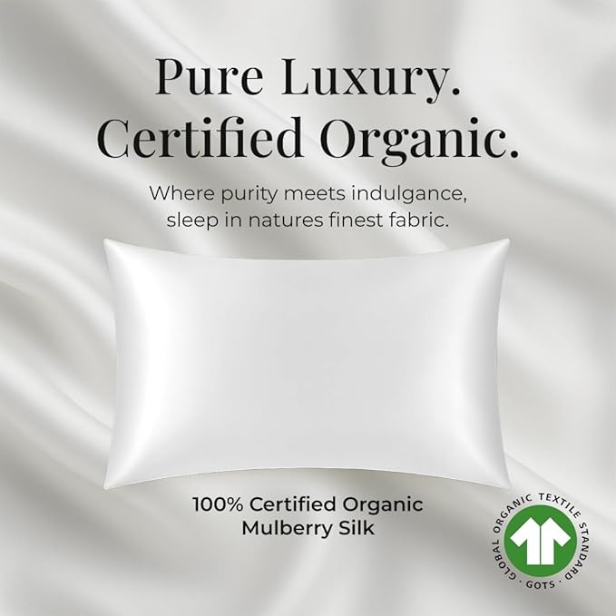 Silk Pillow Cases Certified Organic 100% Pure Mulberry Silk Pillowcase Grade 6A 25 Momme Pillowcase (Ivory, Queen, Pack of 1)