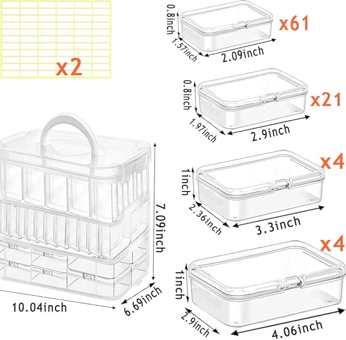 91pcs Bead storage container, 3-Tier bead organizer boxes and craft storage boxes,Bead storage Stackable portable box,DIY Jewelry Craft Nails, Bracelets, Jewelry, Diamonds, Pens, (3 Tier)