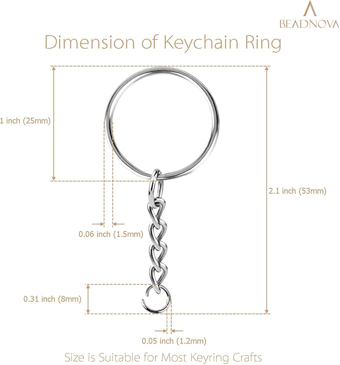 BEADNOVA Split Keychain Rings for Crafts Keychain Ring Silver Metal Key Chain Kit for DIY Key Chains Accessories Resin (25mm, 300pcs)