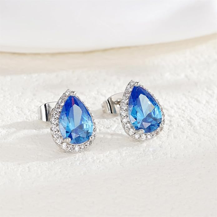YOMELA Cubic Zirconia Earrings Studs, Halo CZ Birthstone Simulated Diamond Stud Earrings for Women