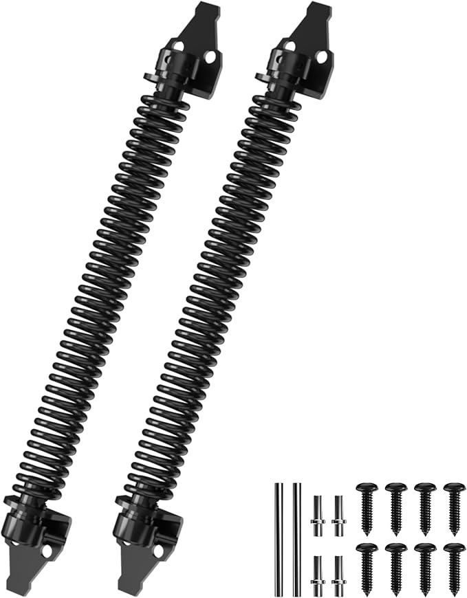 14" Gate Spring Self Closing Heavy Duty Outdoor Door Spring Automatic Gate Closer, Adjustable for Wooden and Vinyl Fence, Black,2 Pack