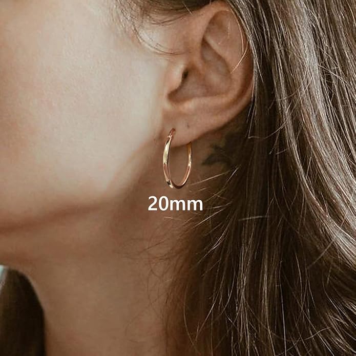 Hayoso 18K Gold Plated Hoop Earrings - 925 Sterling Silver Hoop Earrings Womens Hypoallergenic Hoops | Square Tube Hoop Earrings for Women 15mm/20mm/30mm/40mm