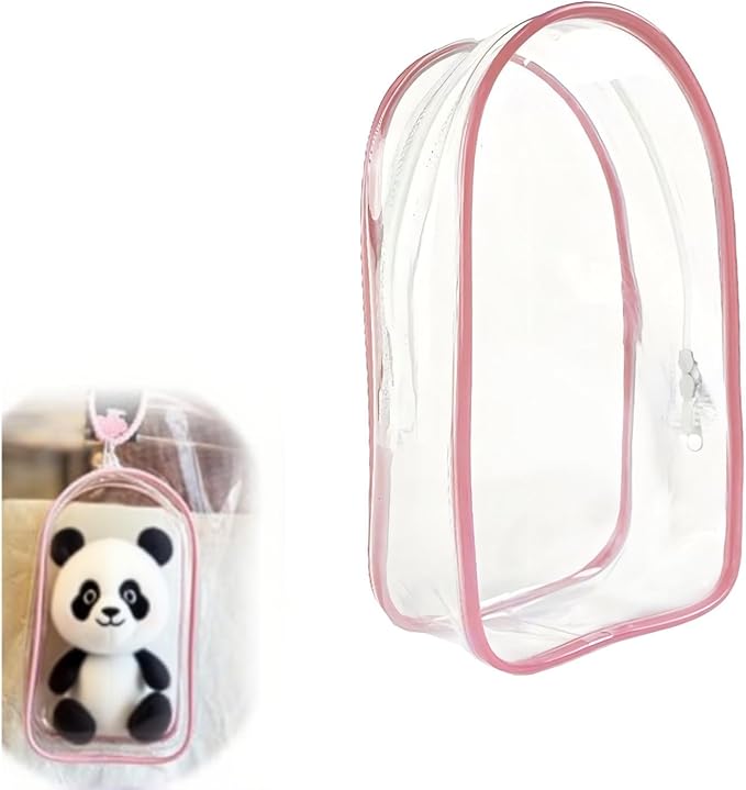 Clear Display & Storage Case for 17&15cm Plush Doll PVC Bag with Detachable Keychain for Collectible Toys and Cosmetics, Portable cases for Travel or Home Decor (pink)