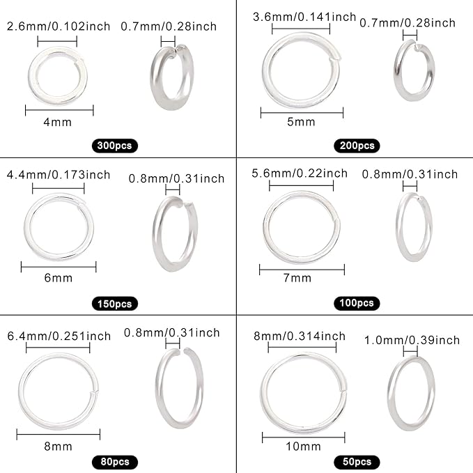 Silver Jump Rings for Jewelry Making Supplies Open Jump Rings 4mm 5mm 6mm 7mm 8mm 10mm Jump Ring for DIY Bracelet Earrings Necklace Jewelry Findings Connectors O Rings Jump Ring