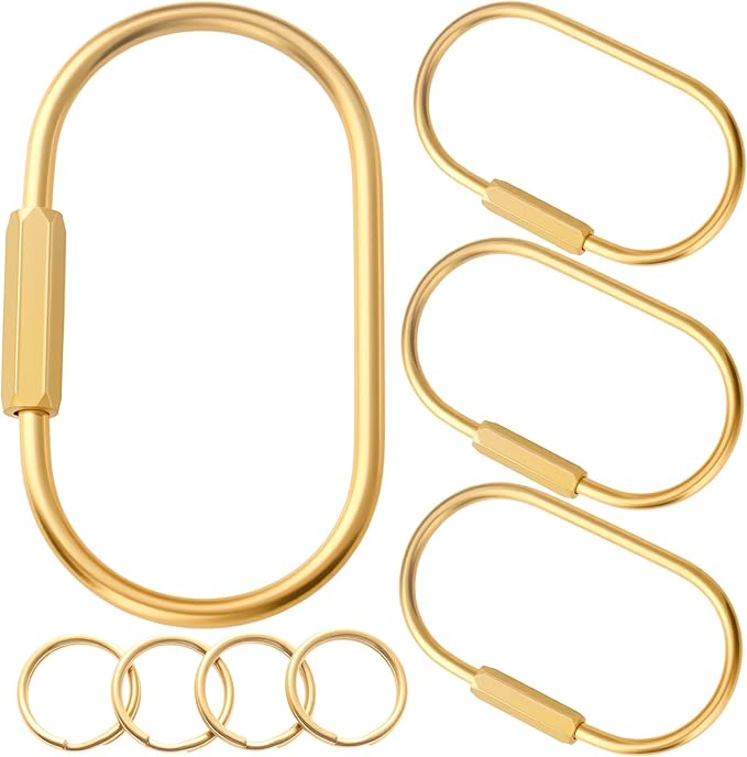 Gold Brass Key Rings, Purse Bag Charms for Handbags, Screw Lock Key Organizer, Carabiner Keychain Clip for Keys