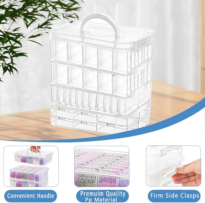 131pcs Bead Storage Container,4Tier-Bead Organizer Boxes And Craft Storage Boxes, Storage Stackable portable box,DIY Jewelry Craft Nails, Bracelets, Jewelry, Diamonds, Pens, (4Tier)