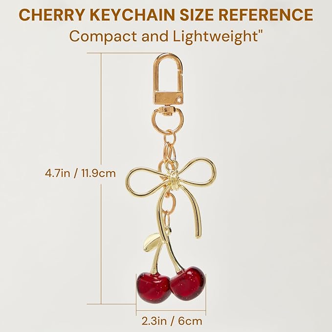 YDF Cherry Keychain Cute Bag Charm Women Leather Keyring Car Keys Gift Mother's Day Birthday Valentine's Purse Accessory