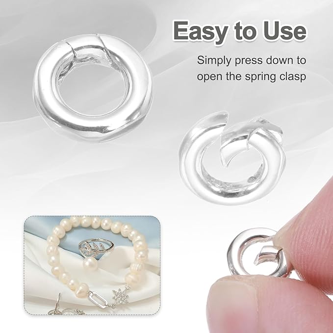 PATIKIL 8/11.6/14.5mm 925 Sterling Silver Spring Gate Rings, 3Pcs Round Spring Clasps Necklace Enhancer Shortener Closures Connector for Jewelry Making Necklaces DIY, Silver Tone