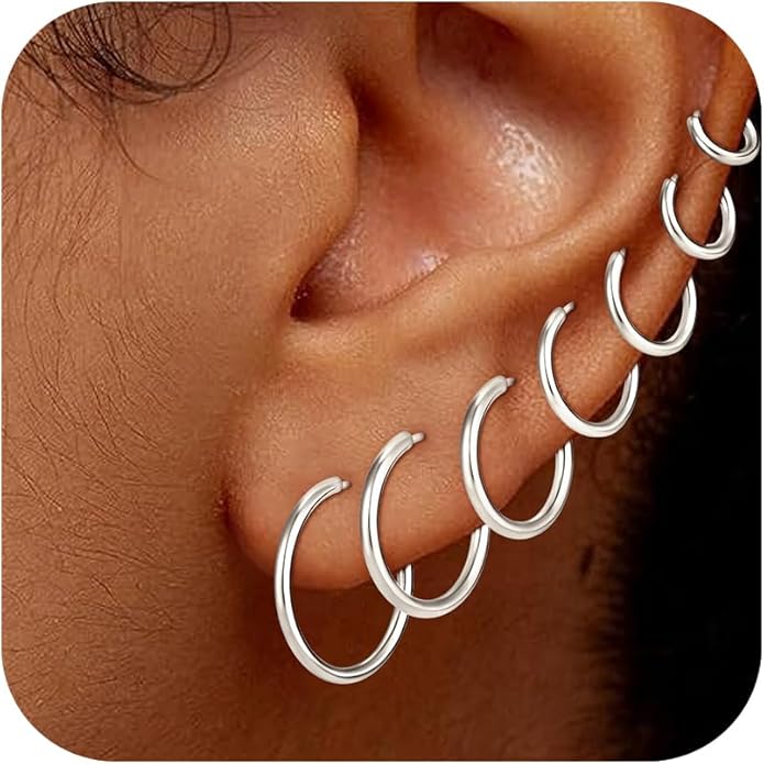 Eaciy 7 Pairs Gold Hoop Earrings for Women - 18K Gold Plated Hoop Earrings Set Lightweight Minimalist Small Hoops Hypoallergenic Thick Lightweight Earring for Women Jewelry Gifts
