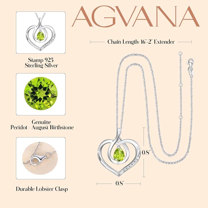 AGVANA Christmas Gifts Heart Birthstone Necklace for Women Sterling Silver Genuine or Created Gemstone Forever Love Pendant Necklace Fine Jewelry Anniversary Birthday Gifts for Women Mom Wife