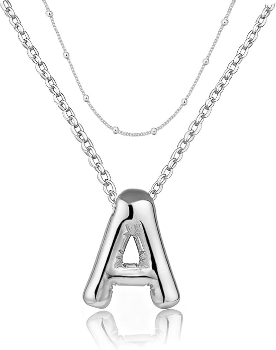 PANSHI Gold Initial Necklaces Gifts for Teen Girls Women Girlfriend Teen Girl Gifts Trendy Stuff Layered Bubble Letter Necklace Gold Jewelry Birthday Gift
