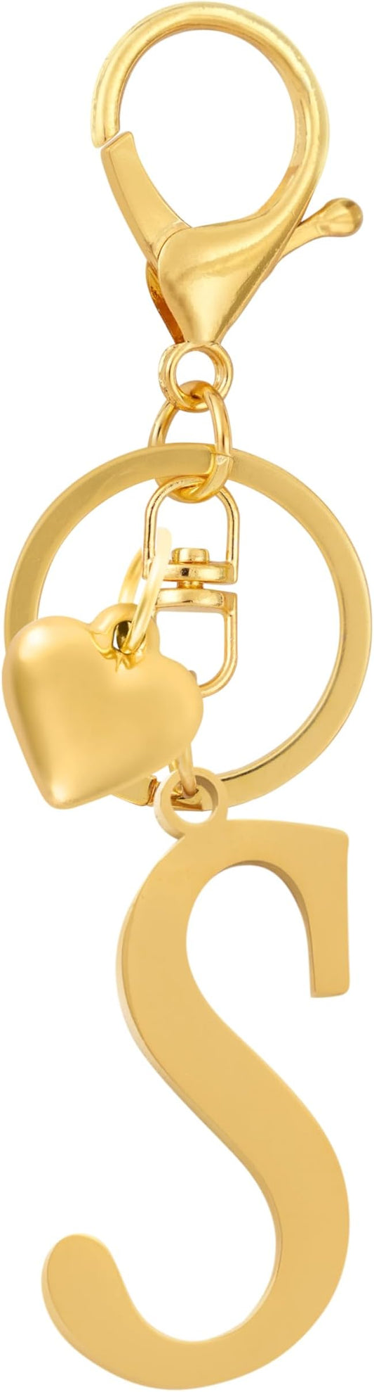 A-Z Heart Initial Letter Keychain, Stainless Steel Alphabet Charm for Handbags, Gift for Women and Girls