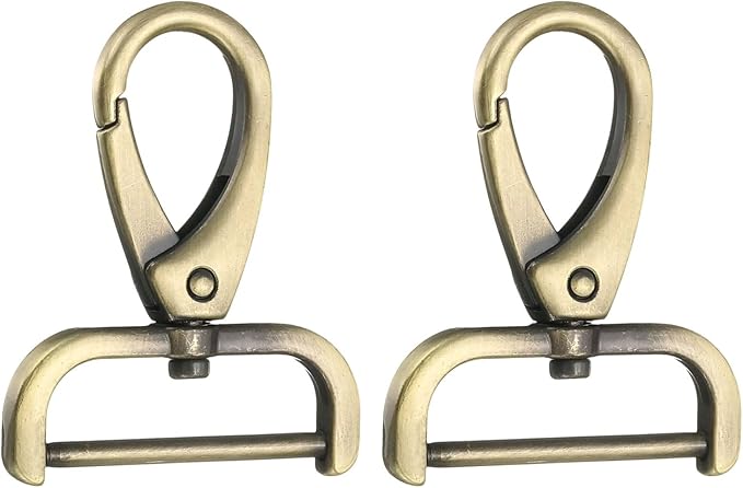HARFINGTON 2Pcs Detachable Snap Hook Swivel Clasp 1 1/4" D Ring with Swivel Lobster Claw Clasps Hook for Purse Strap Keychain Bag DIY Craft, Brass