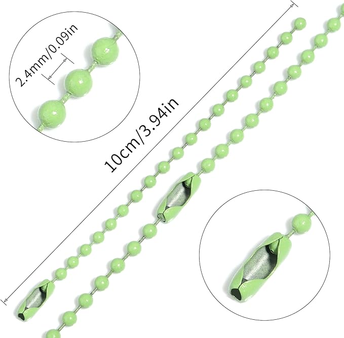 Lemonkey 100Pcs Ball Beads Chains Bulk,Green Keychains Rings Metal Chains,4 Inch Dog Tag Metal Small Chains with Connectors for Hanging Decoration