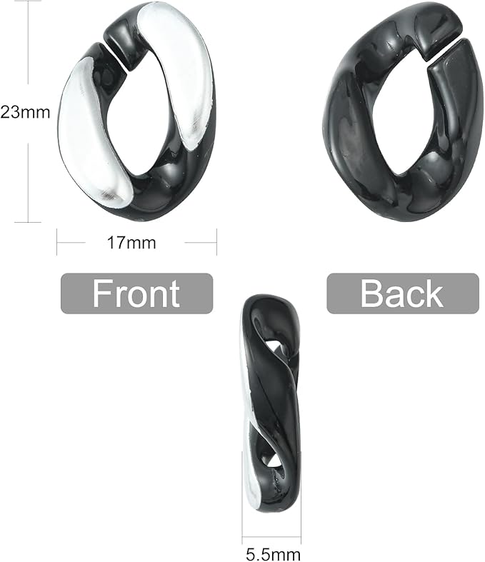 LiQunSweet 100 Pcs Black White Acrylic Plastic Oval Linking Chain Rings with Zebra Pattern Quick Link Connectors for Jewelry Making - 17x23mm