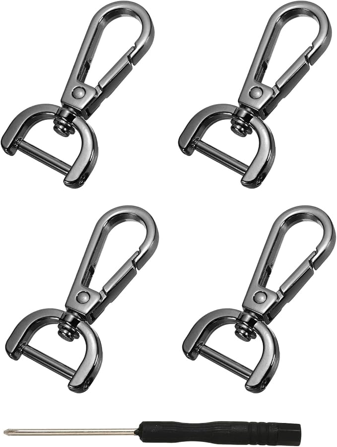 YELARXI Swivel Clasps Hook, 5/8 Inch ID Detachable Snap Hook W/Screw Bar D Ring Claw Clasp with Screwdriver Fit for Lanyard Bag Leather Craft Purse Hardware DIY Bag (4 Pack, Black)