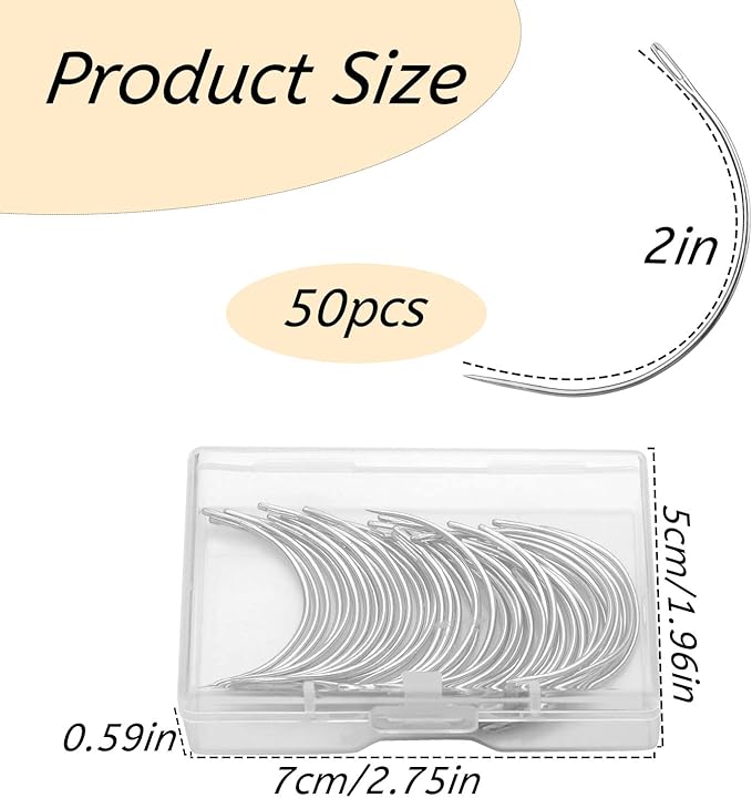 50 PCS Curved Needles, Leather and Weaving Needles for Carpet Leather Canvas Repairing, Blocking Knitting, Modelling and Crafts