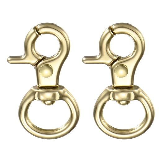 2-Pack Trigger Snap Hooks, 1.41" Brass Swivel Trigger Snaps Claw Spring Clasps Hooks for Shoulder Straps/Keychain Buckle/Belts, Lobster Clips 0.51" Ring ID