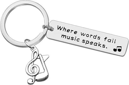 Dabihu Music Keychain Gift Where Words Fail Music Speaks Keyring Music Lover Gift Music Note Keychain Gift for Music Teacher Student Musicians Jewelry Inspirational Gift Music Key Ring