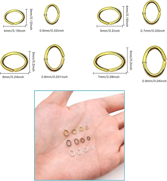 2400pcs Stainless Steel Oval Jump Rings - Oval Connector Rings for Jewelry Making - Earring, Bracelet, Necklace DIY (4 Sizes/3 Colors)