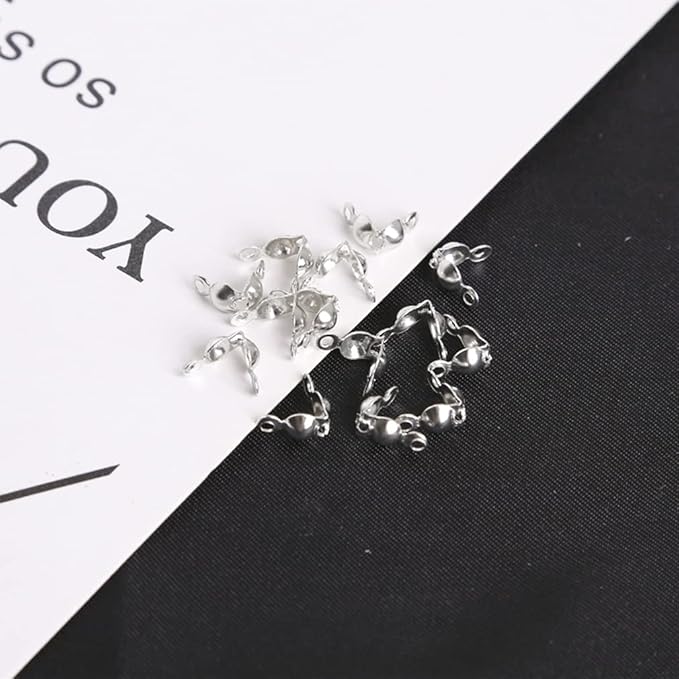 1600Pcs Bead Tips Knot Covers Clamshell Fold-Over Bead Tips Knot Covers Metal Open Bead Tips Knot Covers Iron Clamshells Terminators Wire Crimp End Caps for Jewelry Making Craft DIY (Silver)