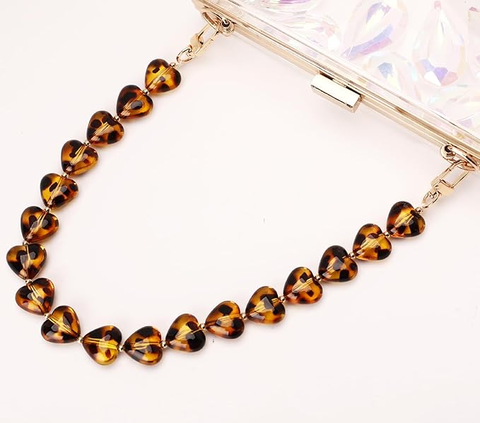 AUMEY Acrylic Heart Bag Chain Purse Charm Versatile handbag Chain Strap Wallet Handle Replacement Handbag Accessory