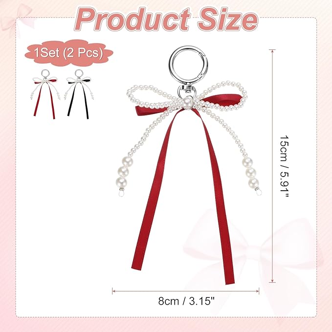 MECCANIXITY Pearl Bow Keychain, Y2k Aesthetic Imitation Pearl Bowknot Ribbon Keyring for Tote Bags Purse Handbag Charm