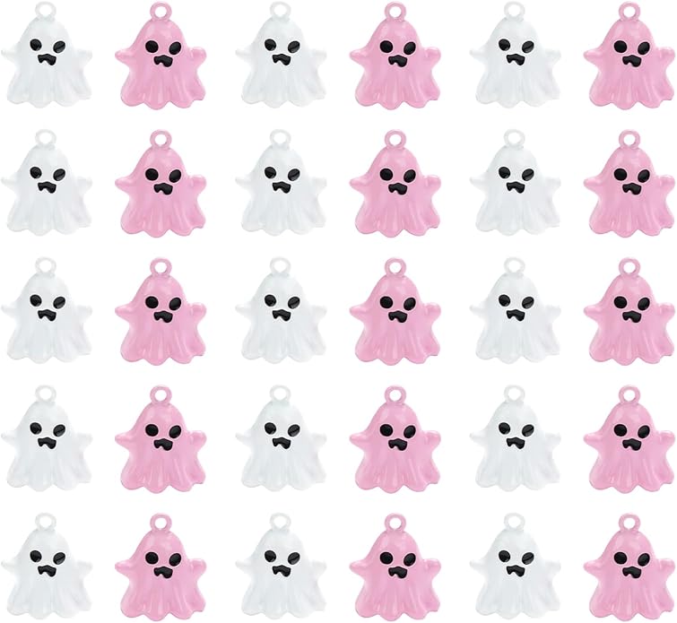 30 Pcs Cute Ghost Charms, Pink and White 3D Pendants for Jewelry Making, Kawaii Resin Charms for Bracelet Necklace Earrings DIY Crafts, Adorable Decorations for Gifts and Accessories