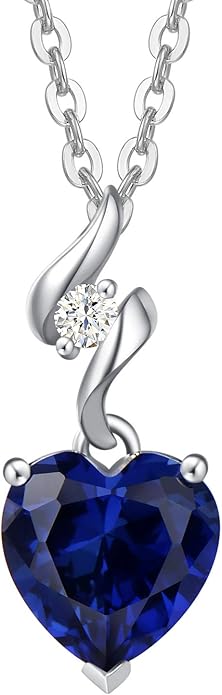 AGVANA Christmas Gifts 14K Solid White Gold Diamond Gemstone Pendant with Sterling Silver Chain 8mm Heart Birthstone Necklace Fine Jewelry Anniversary Birthday Gifts for Women Mom Wife
