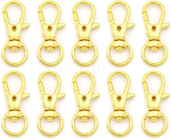 CRAFTMEMORE 50 pcs Swivel Clasps Lanyard Clips Snap Hook Metal Lobster Claw Clasp PLTN (Gold)