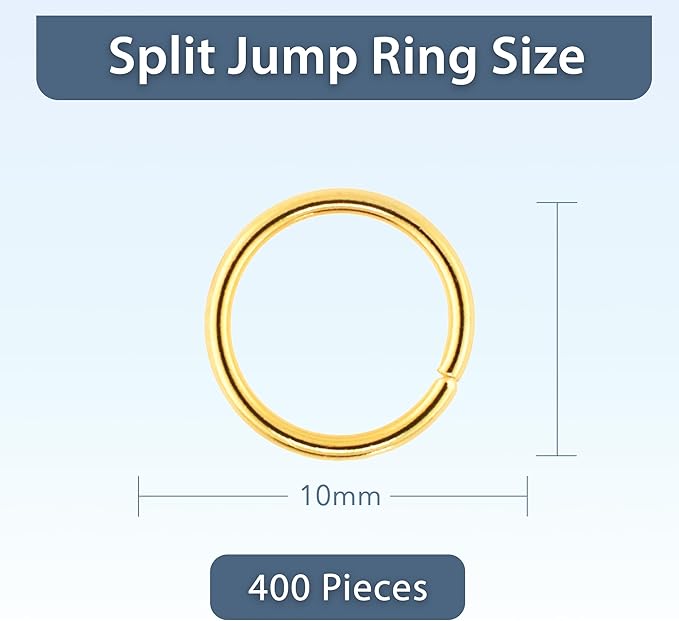 Mandala Crafts 10mm Gold Colored Double Jump Rings for Jewelry Making - 400 Pcs Small Split Key Rings Set for Crafts, DIY Keychains, and Accessories