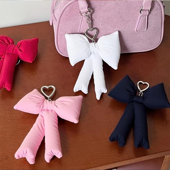 Pink Bow Keychain Bag Charms Y2K Bowknot Plaid Keychains Coquette Aesthetic Purse Handbag Backpacks Charms