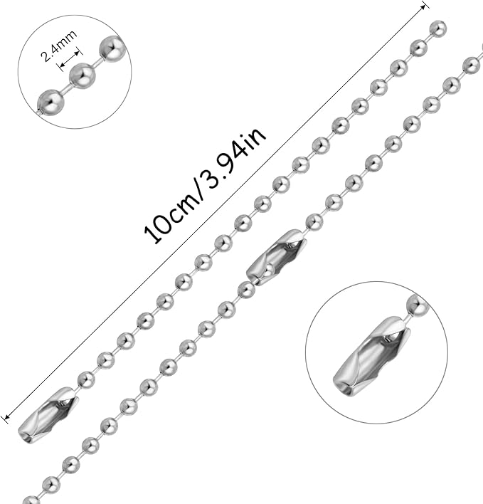 Lemonkey 10Pcs Ball Beads Chain Bulk,Silver Keychain Rings Metal 4 Inch Dog Tag Metal Small Chain with Connectors for Hanging Decoration