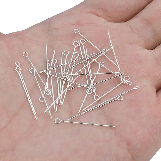 925 Sterling Silver Open Eye Pins 0.5x25mm 30pcs for Jewelry Making Findings