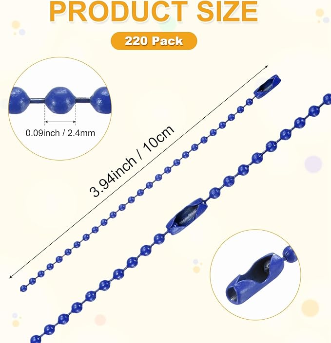 M METERXITY 100-Pack Ball Beads Chain, 4 in Metal Beaded Necklace Adjustable Keychain with Connectors for Jewelry Making/DIY Crafts/Hanging Decoration, Dog Tag Chain [Blue]