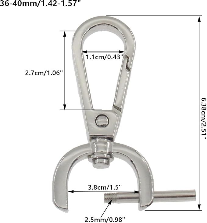 4 PCS Swivel Clasp Hooks,SAFYY Detachable Snap Hook W/Screw Bar Heavy Duty,1.5 Inches D Ring Swivel Lobster Claw Clasp with Screwdriver for Lanyard Bag Leather Craft Purse Hardware DIY Bag-Silver