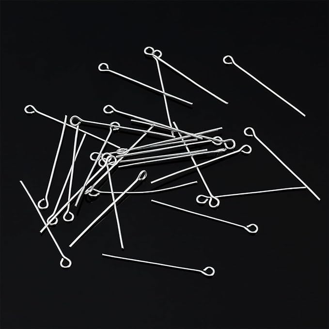 925 Sterling Silver Open Eye Pins 0.5x25mm 30pcs for Jewelry Making Findings