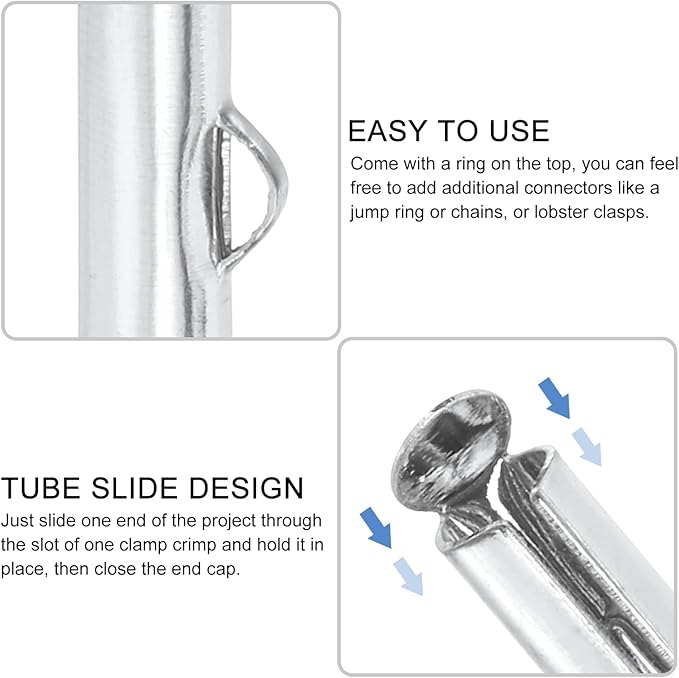 uxcell 100Pcs Slide on End Clasps, 30mm Tube Ball Bead Slider Crimp Ends for Multi-Strand DIY Craft Making, Silver Tone