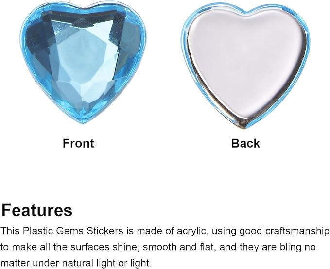 MECCANIXITY 40 Pcs Acrylic Heart Rhinestone 20mm Flat Back Plastic Gems Jewelry Stickers for Craft Bead Face Painting Costume Jewelry Making Light Blue