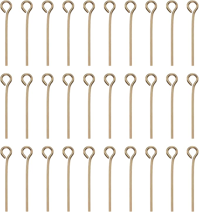 HARFINGTON 100pcs Open Eye Head Pins 0.79" 20mm Mini Metal Wire Eye Pins Beading Small Needles Bulk for Earring Pendant Necklace Bracelet Charm Jewelry Making Findings, Champagne Gold