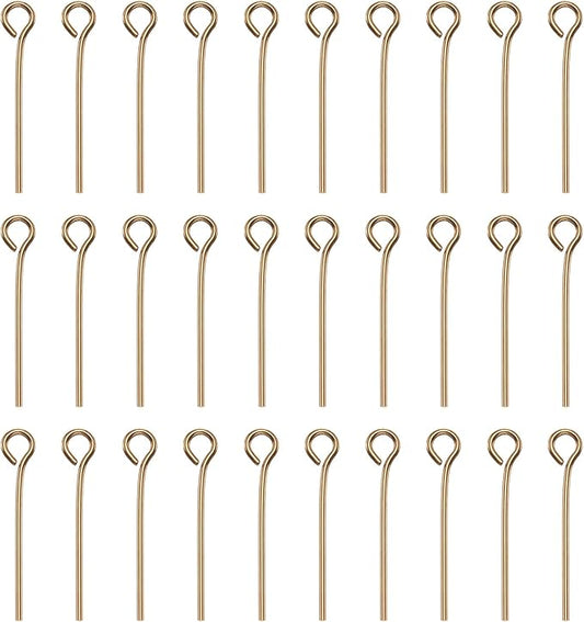 HARFINGTON 100pcs Open Eye Head Pins 0.79" 20mm Mini Metal Wire Eye Pins Beading Small Needles Bulk for Earring Pendant Necklace Bracelet Charm Jewelry Making Findings, Champagne Gold