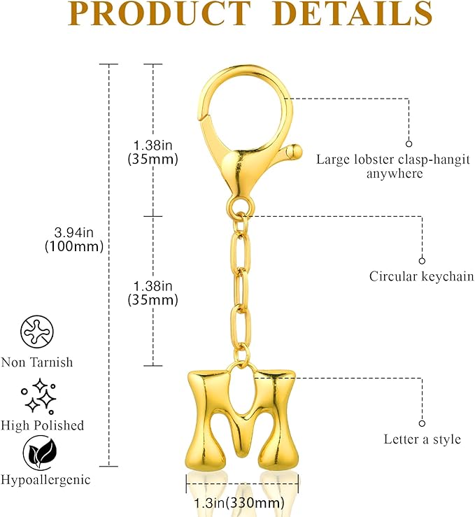 VICKHU Gold Plated Bubble Initial Letter Cute Keychain for Women Car Key Purse Decorative Keyring Handbag Charms Fashion