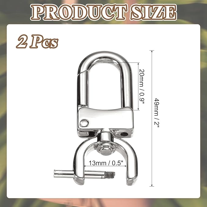 PATIKIL 1/2 Inch Swivel Clasp Hooks, 2 Pcs Detachable Snap Hook with Screw Bar, Swivel Lobster Claw Clasps for Bag Strap Replacement Purse Lanyard DIY Craft Hardware, Silver