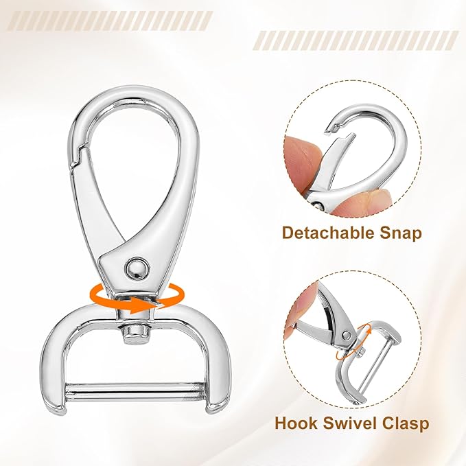 HARFINGTON 4pcs Detachable Snap Hook Swivel Clasp 3/4" (20mm) Zinc Alloy Lobster Claw Clasp for Keychain Lanyard Purse DIY Purse Strap, White