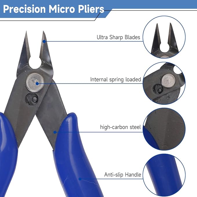 Precision Micro Flush Cutters - 5-Inch Angled Electronic Wire Snips for Jewelry, Electronics & Models | High Carbon Steel Sharp Cutter with Spring-Loaded Design