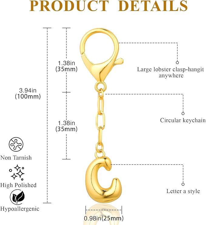 VICKHU Gold Plated Bubble Initial Letter Cute Keychain for Women Car Key Purse Decorative Keyring Handbag Charms Fashion