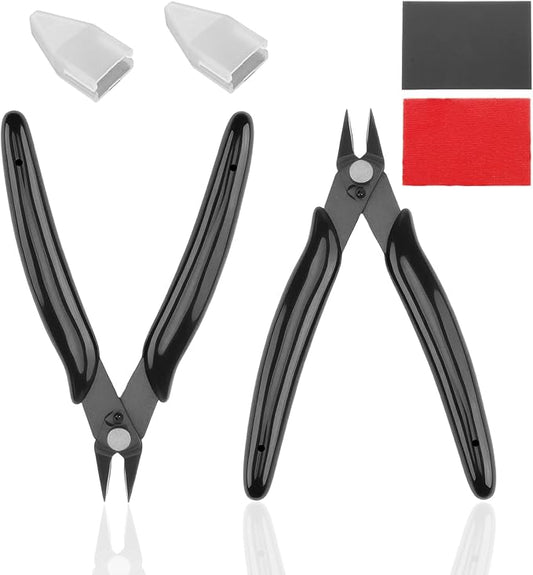 2 Pack Micro Flush Cutters, model clippers for Plastic Model kit and Jewelry Making, Wire Cutters with 2000 Grit Sanding Sponge for Smoothing Edges, Fit for 3D Printing and DIY Projects