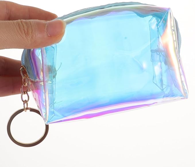 Transparent Holographic Mini Coin Purse with Keychain Small Compact Wallet for Women and Teens Convenient Coin Pouch for Everyday Carry